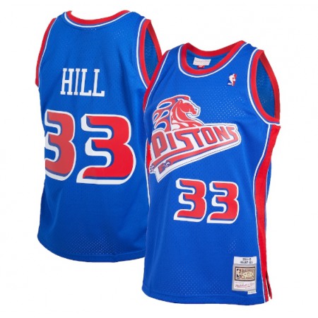 Men's Detroit Pistons #33 Grant Hill Blue Mitchell & Ness Throwback Swingman Stitched Jersey