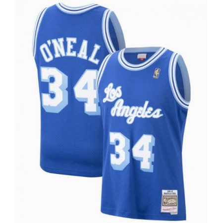 Men's Los Angeles Lakers #34 Shaquille O'Neal Blue Throwback Stitched Jersey