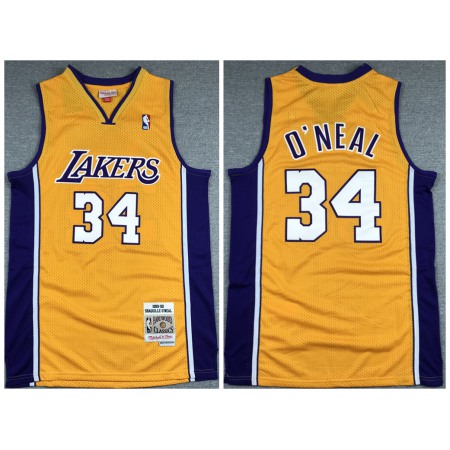Men's Los Angeles Lakers #34 Shaquille O'Neal Gold 1999-00 Throwback Stitched Jersey