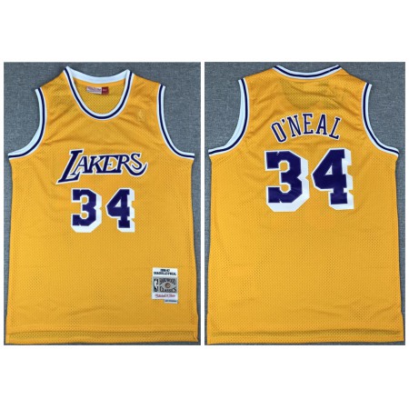Men's Los Angeles Lakers #34 Shaquille O'Neal Gold Throwback Stitched Jersey