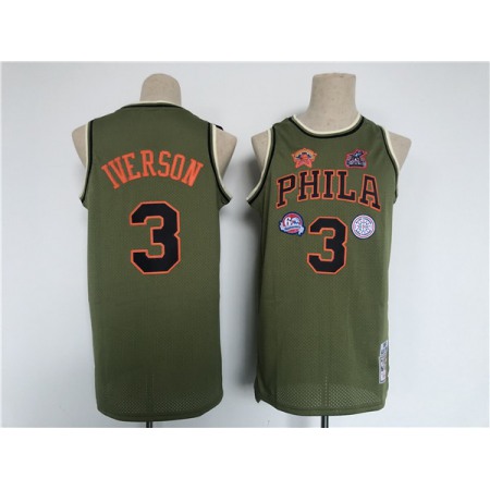 Men's Philadelphia 76ers #3 Allen Iverson Olive Throwback basketball Jersey