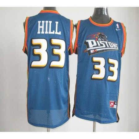 Pistons #33 Hill Blue Nike Throwback Stitched NBA Jersey