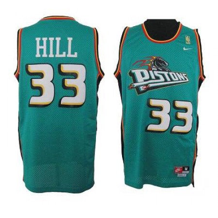 Pistons #33 Hill Green Throwback Stitched NBA Jersey
