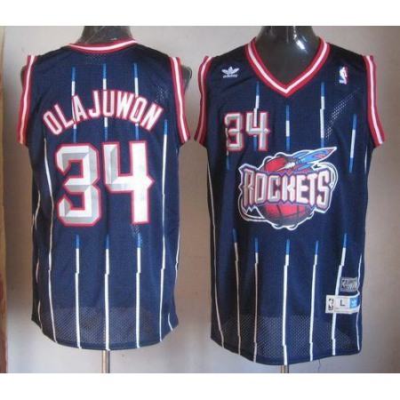 Rockets #34 Hakeem Olajuwon Navy Throwback Stitched NBA Jersey