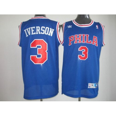 Throwback 76ers #3 Allen Iverson Stitched Blue NBA Jersey