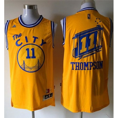 Warriors #11 Klay Thompson Gold Throwback The City Stitched NBA Jersey