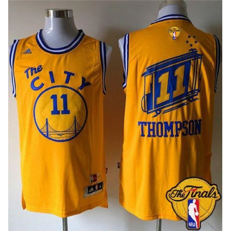 Warriors #11 Klay Thompson Gold Throwback The City The Finals Patch Stitched NBA Jersey