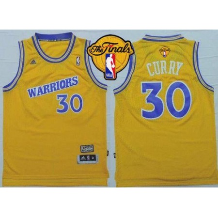 Warriors #30 Stephen Curry Gold Throwback The Finals Patch Stitched NBA Jersey