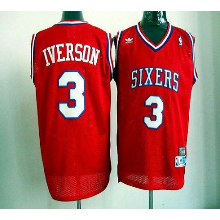 76ers #3 Allen Iverson Red Throwback Stitched NBA Jersey