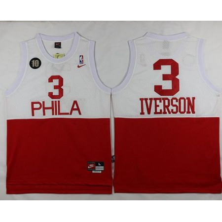 76ers #3 Allen Iverson White/Red Nike Throwback Stitched NBA Jersey