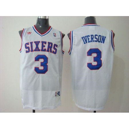 76ers #3 Allen Iverson White Stitched Throwback NBA Jersey