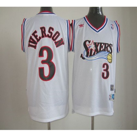 76ers #3 Allen Iverson White Throwback Stitched NBA Jersey