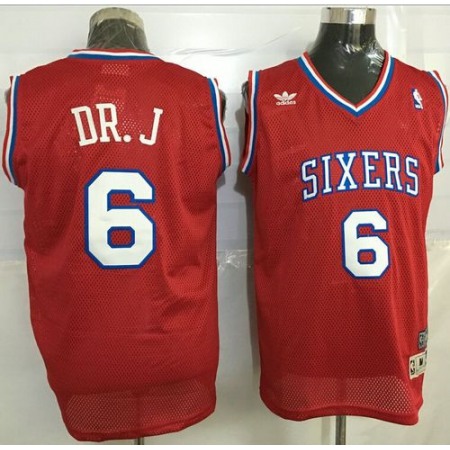 76ers #6 Julius Erving Red Throwback "DR. J" Stitched NBA Jersey