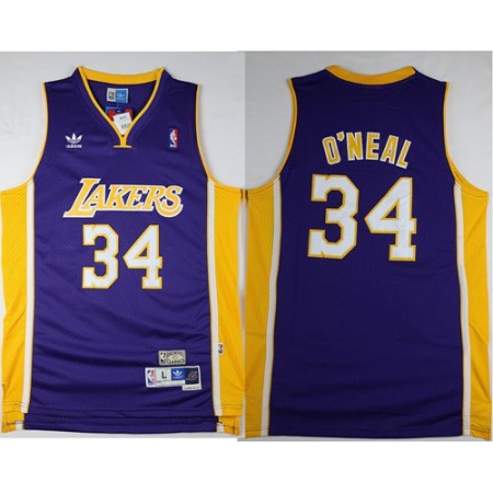 Lakers #34 Shaquille O'Neal Purple Throwback Stitched Jersey
