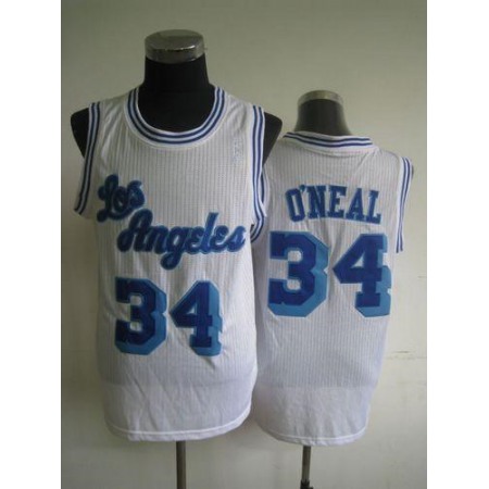 Lakers #34 Shaquille O'Neal White Throwback Stitched NBA Jersey