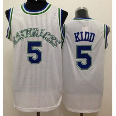 Mavericks #5 Jason Kidd White Throwback Stitched NBA Jersey