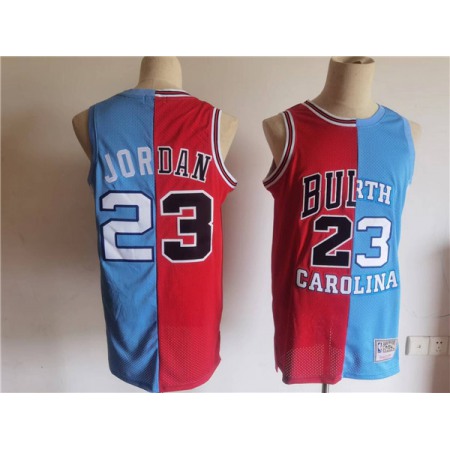 Men's Chicago Bulls/North Carolina #23 Michael Jordan White/Blue Split Throwback Stitched Jersey