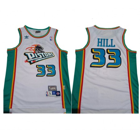 Men's Detroit Pistons #33 Grant Hill White Mitchell & Ness Throwback Stitched Jersey