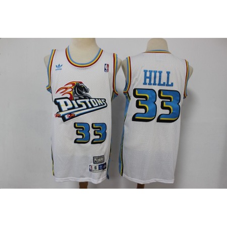 Men's Detroit Pistons #33 Grant Hill White Throwback Swingman Stitched Jersey