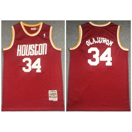 Men's Houston Rockets #34 Hakeem Olajuwon Red Throwback Stitched Jersey