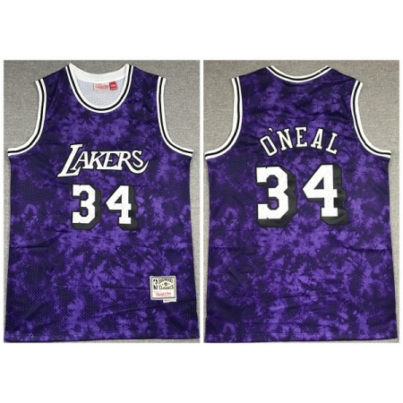 Men's Los Angeles Lakers #34 Shaquille O'Neal Purple Stitched Throwback Jersey