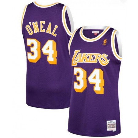 Men's Los Angeles Lakers #34 Shaquille O'Neal Purple Throwback Stitched Jersey