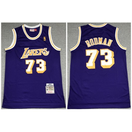 Men's Los Angeles Lakers #73 Dennis Rodman Purple Throwback Stitched Jersey