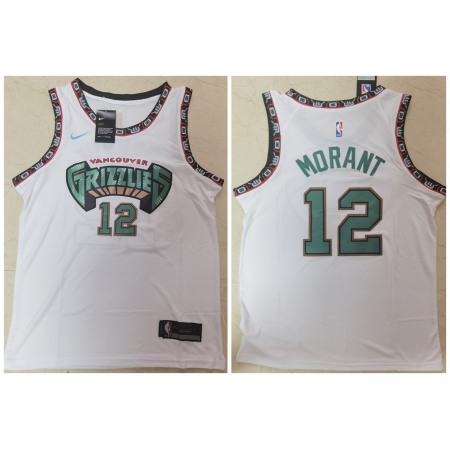 Men's Memphis Grizzlies #12 Ja Morant White Throwback Stitched Jersey