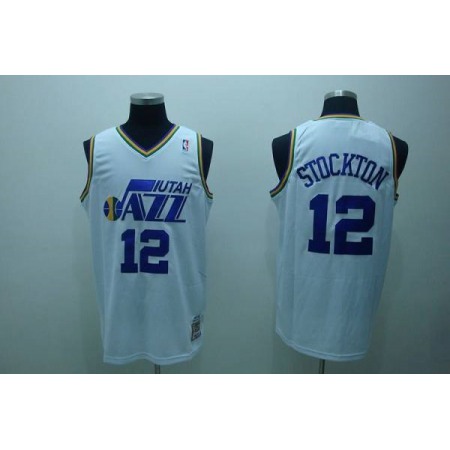Mitchell and Ness Jazz #12 John Stockton Stitched White Throwback NBA Jersey