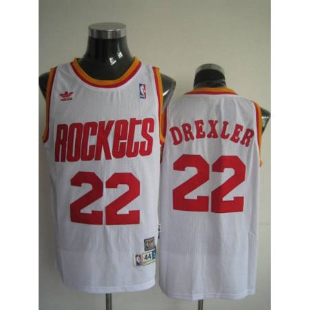 Mitchell and Ness Rockets #22 Clyde Drexler Stitched White Throwback NBA Jersey
