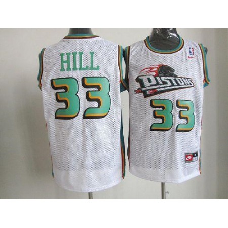 Nike Pistons #33 Hill White Throwback Stitched NBA Jersey