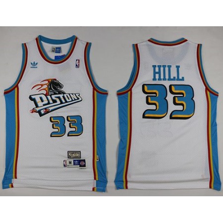 Pistons #33 Grant Hill White Throwback Stitched NBA Jersey