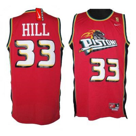 Pistons #33 Hill Red Throwback Stitched NBA Jersey