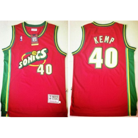 Thunder #40 Shawn Kemp Red SuperSonics Throwback Stitched NBA Jersey