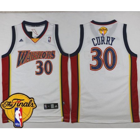 Warriors #30 Stephen Curry White Throwback The Finals Patch Stitched NBA Jersey