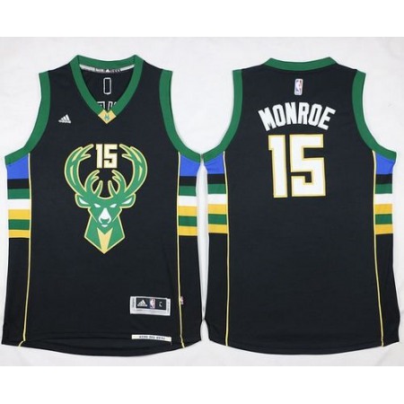 Bucks #15 Greg Monroe Black Stitched NBA Jersey