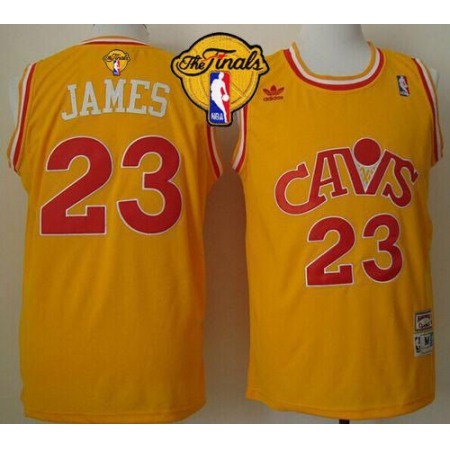 Cavaliers #23 LeBron James Yellow CAVS Throwback The Finals Patch Stitched NBA Jersey