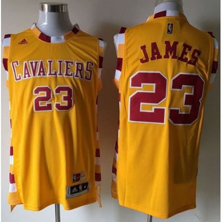 Cavaliers #23 LeBron James Yellow Throwback Short Sleeve Stitched NBA Jersey