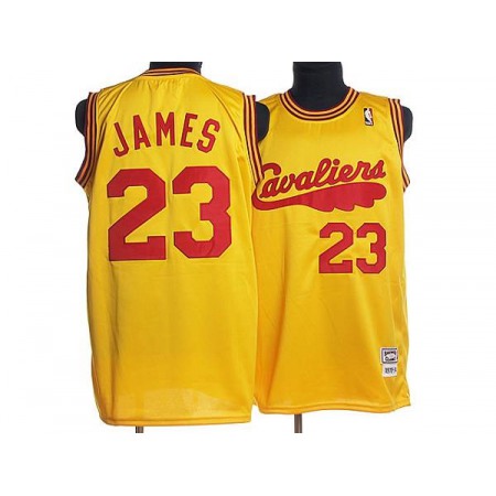 Mitchell and Ness Cavaliers #23 LeBron James Yellow Throwback Stitched NBA Jersey