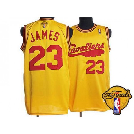 Mitchell and Ness Cavaliers #23 LeBron James Yellow Throwback The Finals Patch Stitched NBA Jersey