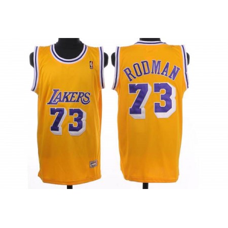 Mitchell and Ness Lakers #73 Dennis Rodman Stitched Yellow Throwback NBA Jersey