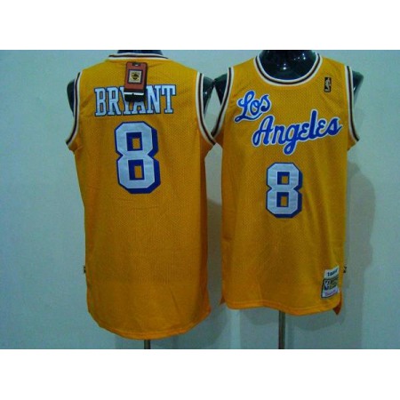 Mitchell and Ness Lakers #8 Kobe Bryant Yellow Crabbed Letter Stitched Throwback NBA Jersey