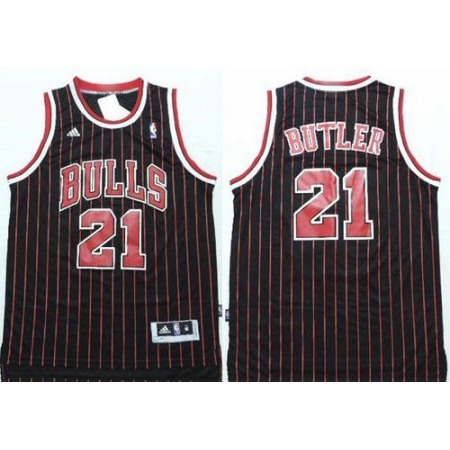 Bulls #21 Jimmy Butler Black Red Strip Stitched NBA Jersey