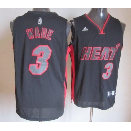 Heat #3 Dwyane Wade Black With Red & Black Number Stitched NBA Jersey