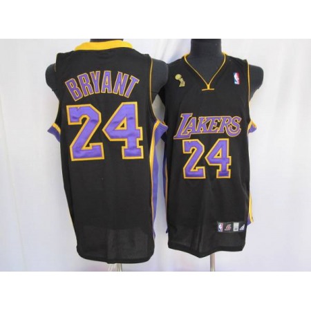 Lakers #24 Kobe Bryant Stitched Black Purple number Champion Patch NBA Jersey