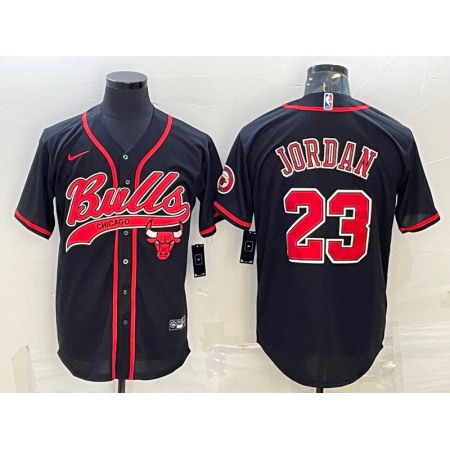 Men's Chicago Bulls #23 Michael Jordan Black Cool Base Stitched Baseball Jersey