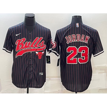 Men's Chicago Bulls #23 Michael Jordan Black With Patch Cool Base Stitched Baseball Jersey