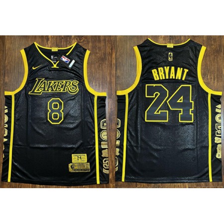 Men's Los Angeles Lakers Front #8 Back #24 Kobe Bryant Black Stitched Jersey