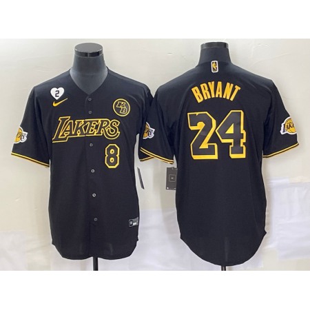 Men's Los Angeles Lakers Front #8 Back #24 Kobe Bryant With NO.2 And KB Patch Black Cool Base Stitched Baseball Jersey