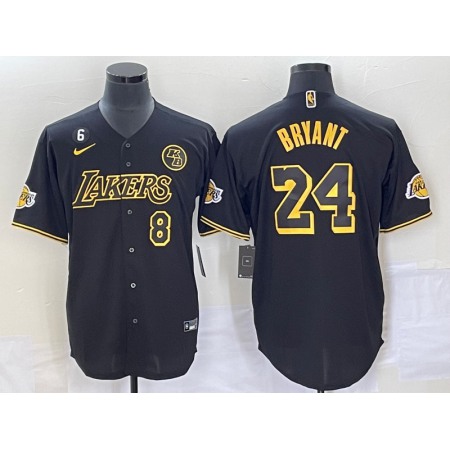 Men's Los Angeles Lakers Front #8 Back #24 Kobe Bryant With NO.6 And KB Patch Black Cool Base Stitched Baseball Jersey